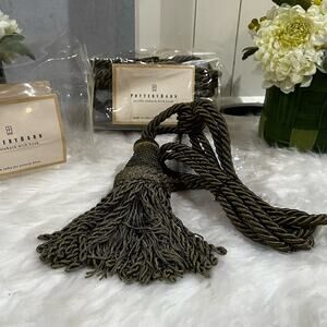 NEW Pottery Barn Seville Set 2 Tassel Drapery Tie Back + Hook Lichen Green NWT